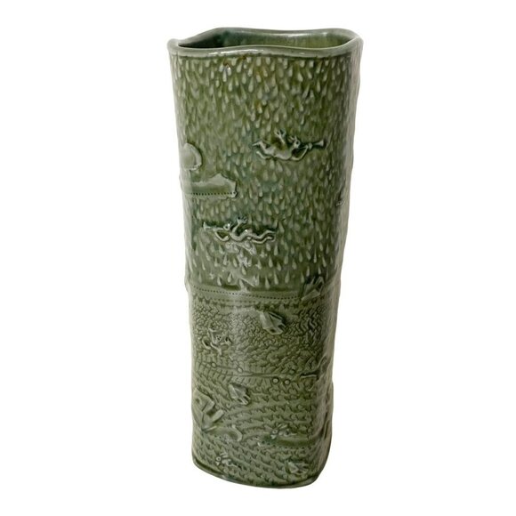 Ceramic Pottery Vase Olive Celadon signed Dennis Meiners - Picture 3 of 7